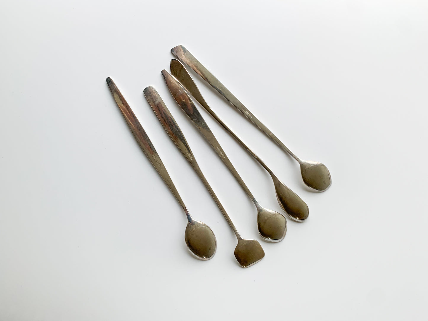 Set of 5 silverplated spoons for cocktail, tea, Space age, Denmark