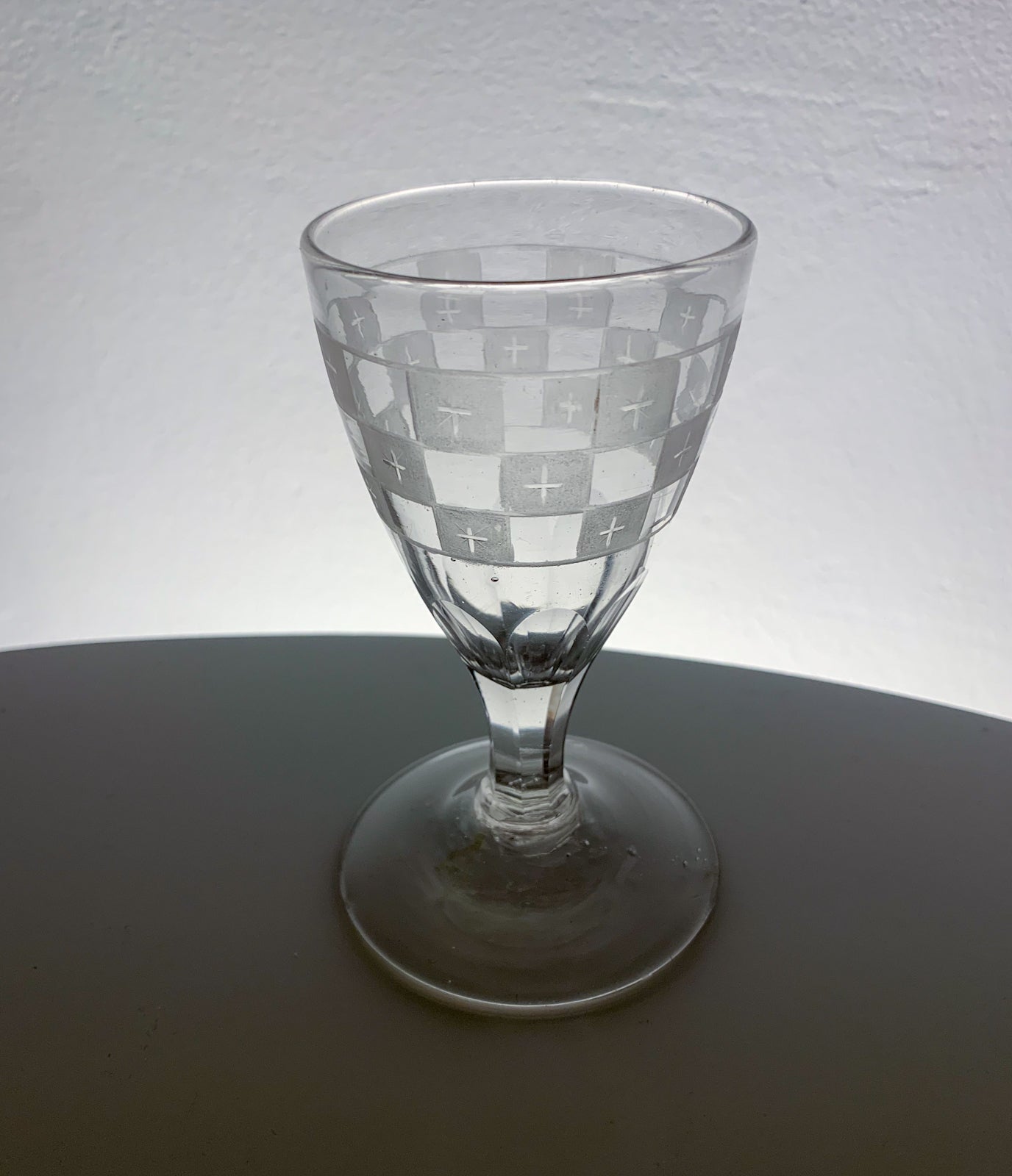 Antique Wine Glass Etched, likely Casimirsborg style