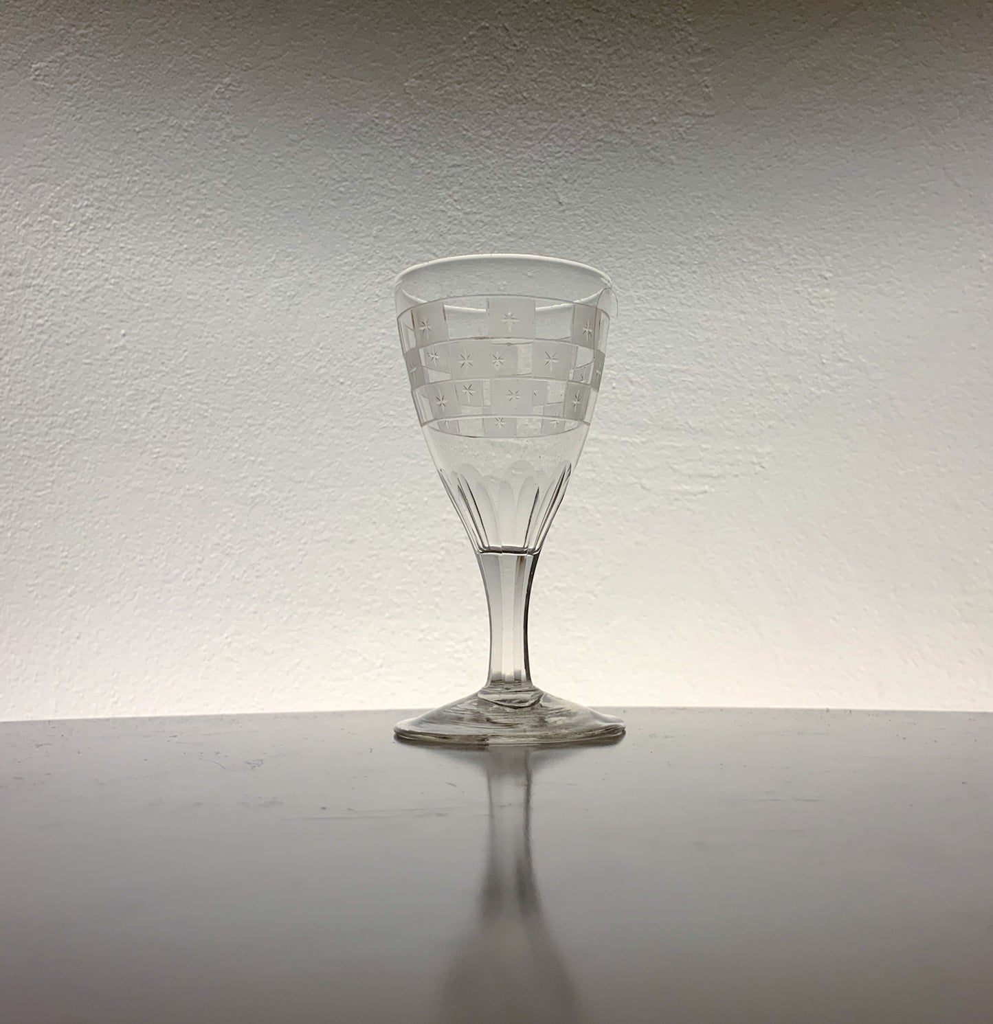 Antique Wine Glass Etched, likely Casimirsborg style