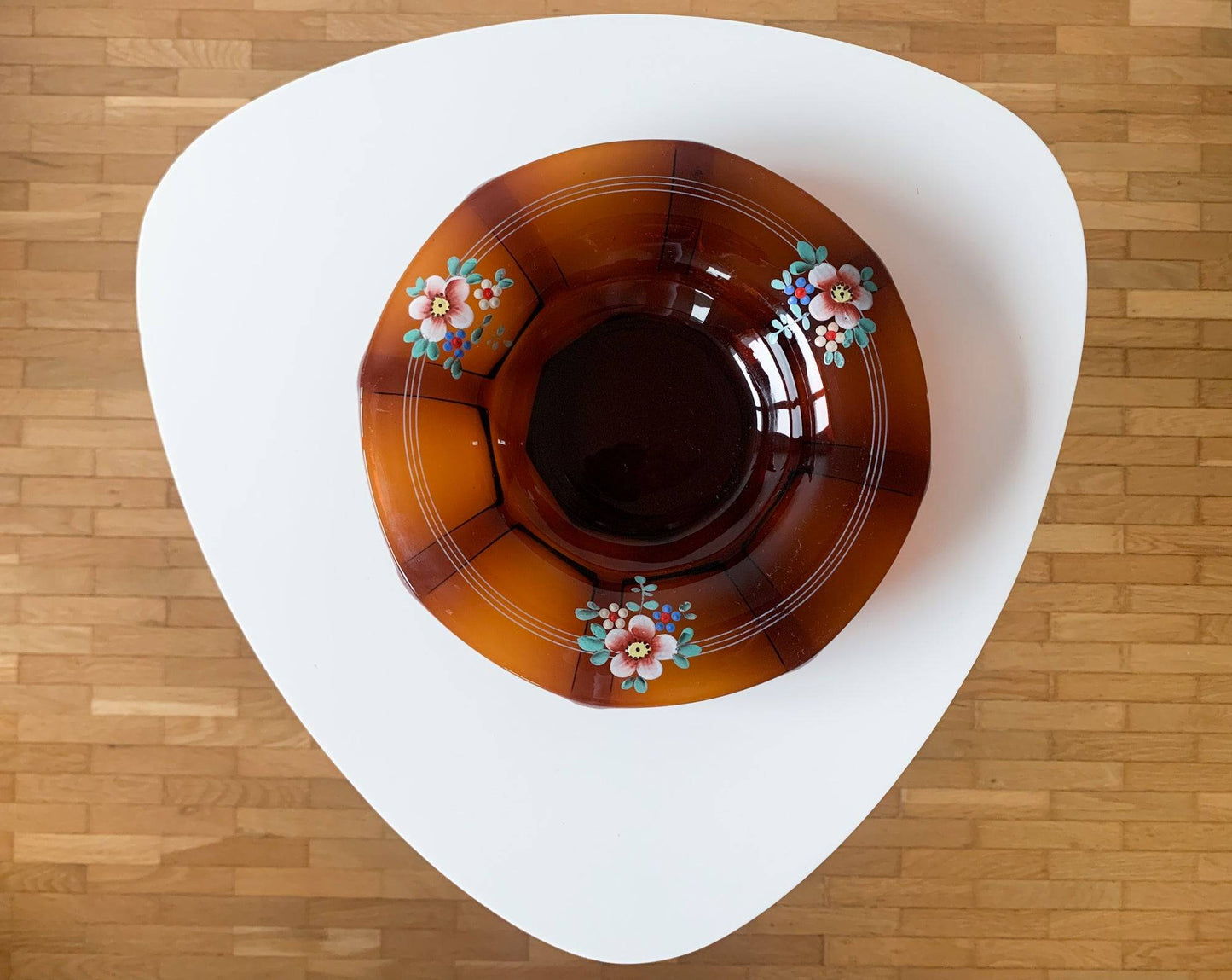 Art Deco amber glass hand-painted bowl Kauklahti