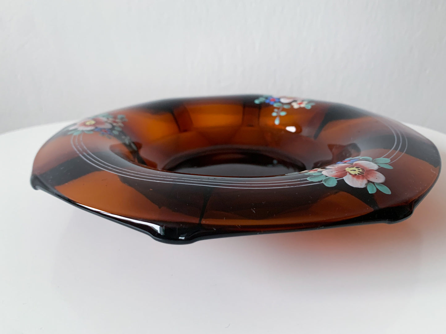 Vintage Art Deco, handmade amber glass serving bowl