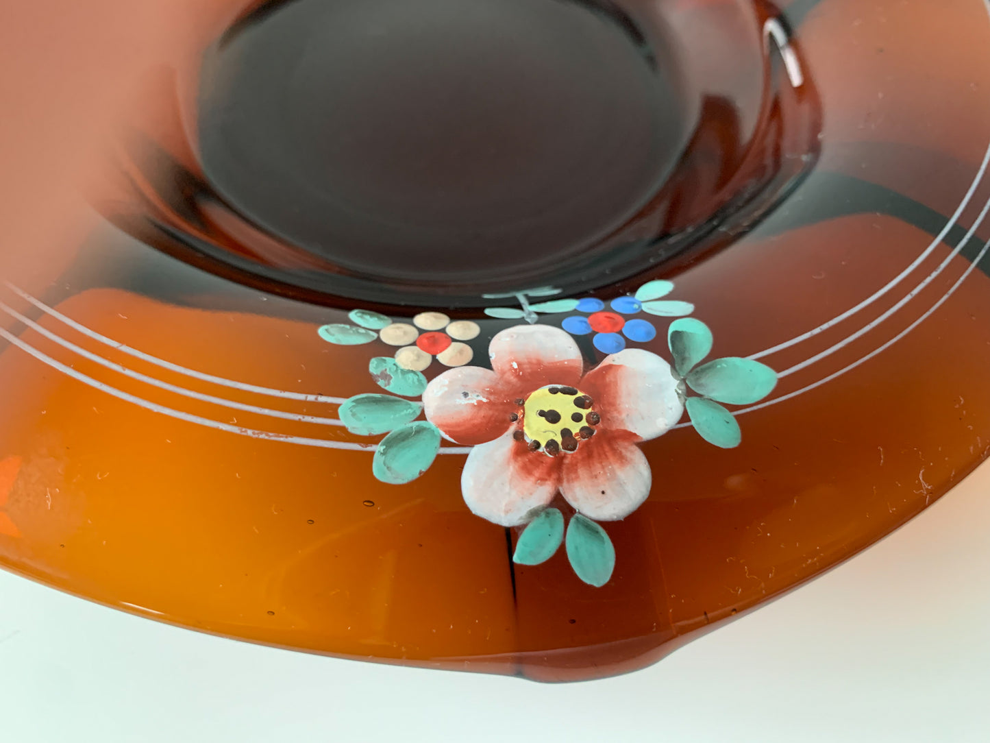 Vintage Art Deco, handmade amber glass serving bowl