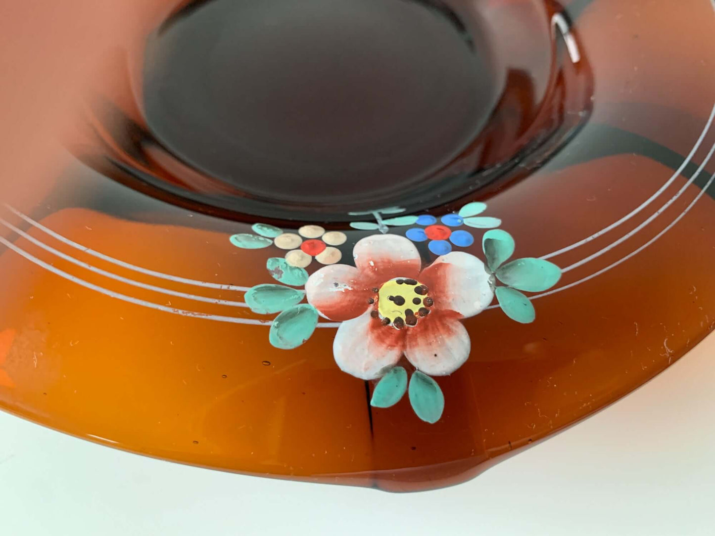 Vintage Art Deco, handmade amber glass serving bowl