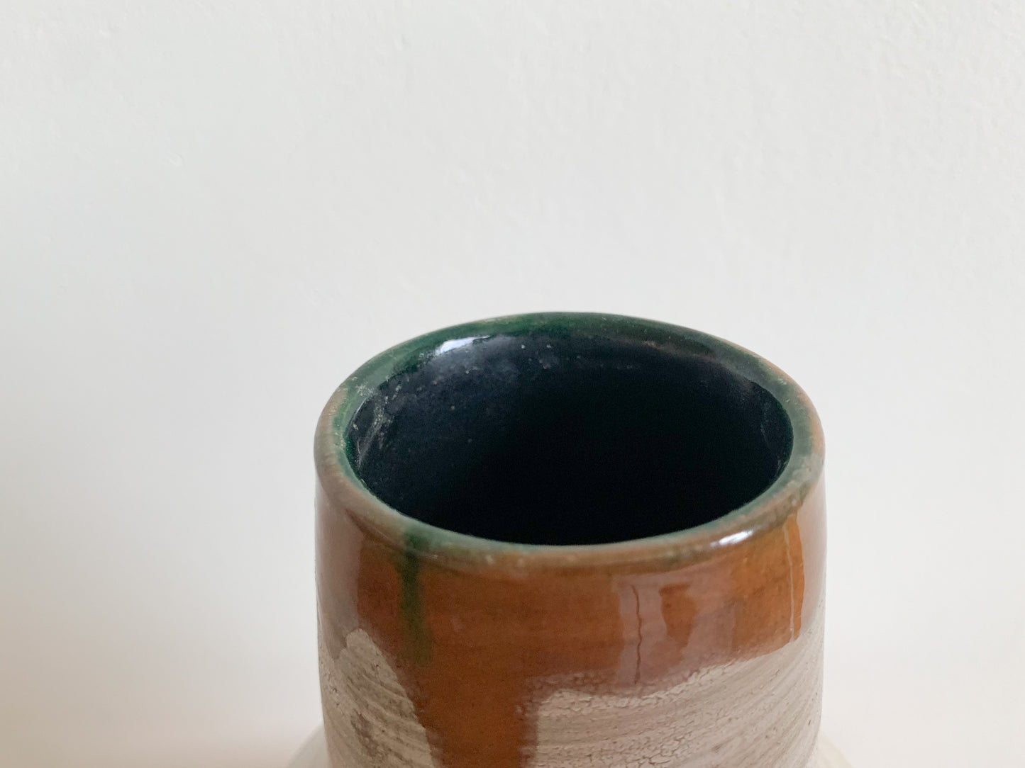 Vintage Bitossi style vase glazed and gunmetal decor, brown color art pottery, Italy