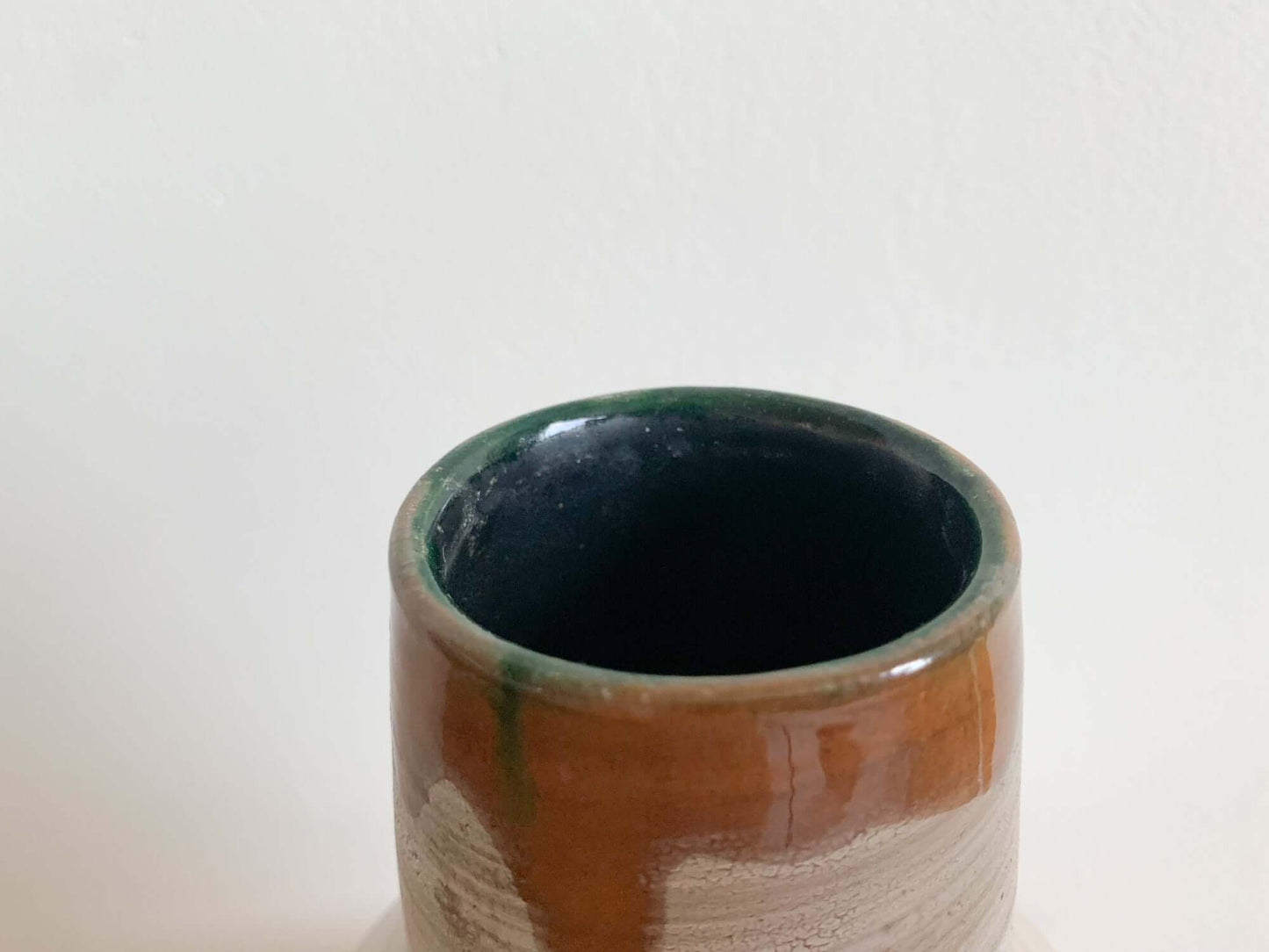 Vintage Bitossi style vase glazed and gunmetal decor, brown color art pottery, Italy