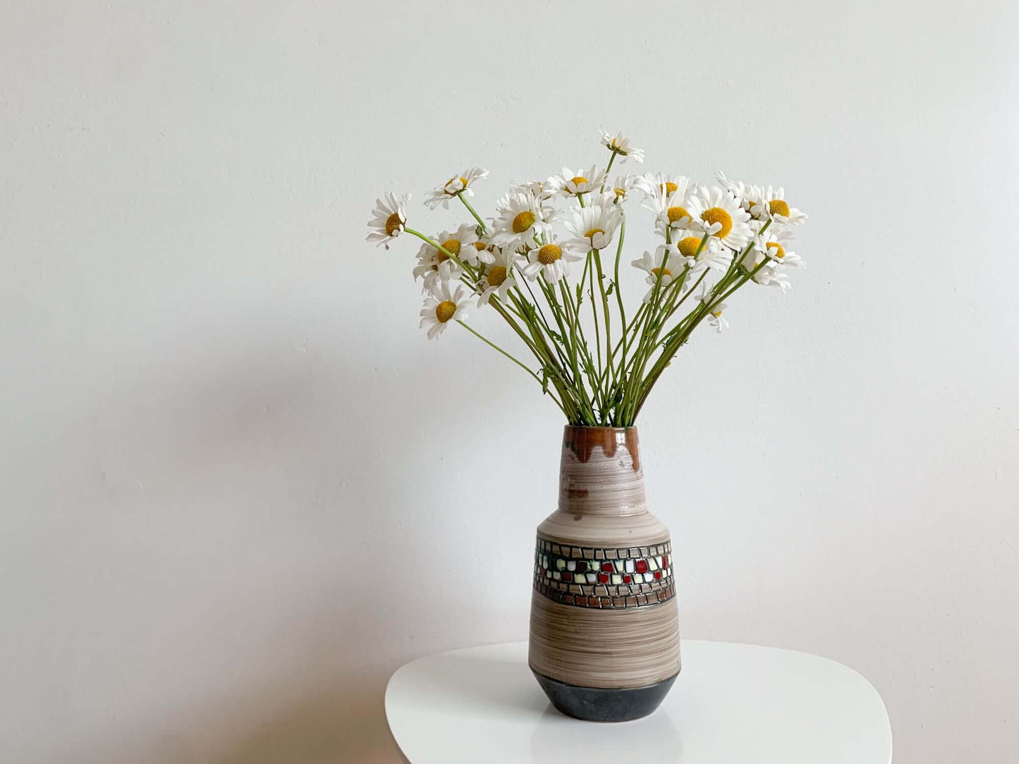 Vintage Bitossi style vase glazed and gunmetal decor, brown color art pottery, Italy