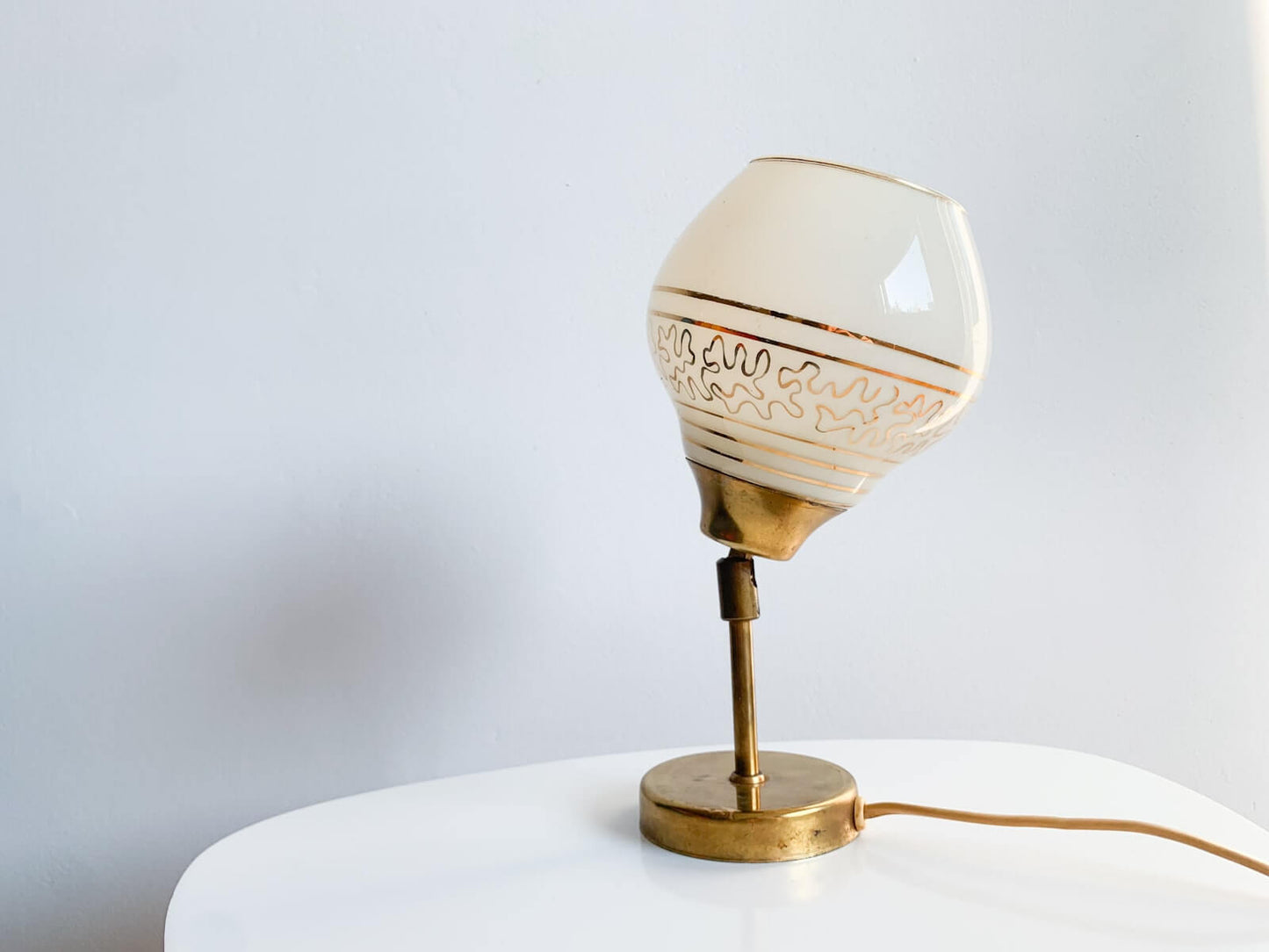 Sario Brass Opaline Glass Table Wall Lamp, 1950s, Gold Detailing