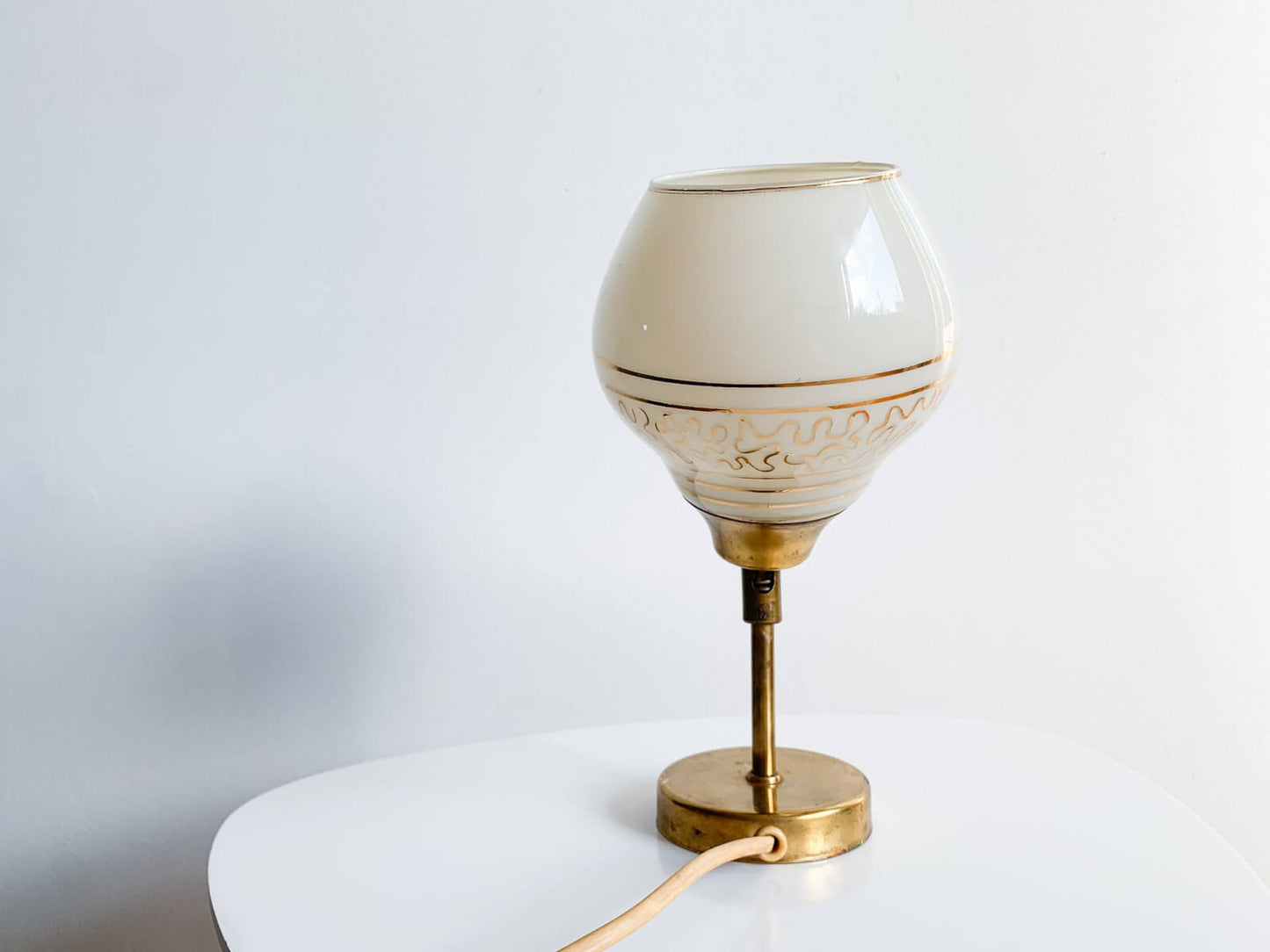 Sario Brass Opaline Glass Table Wall Lamp, 1950s, Gold Detailing