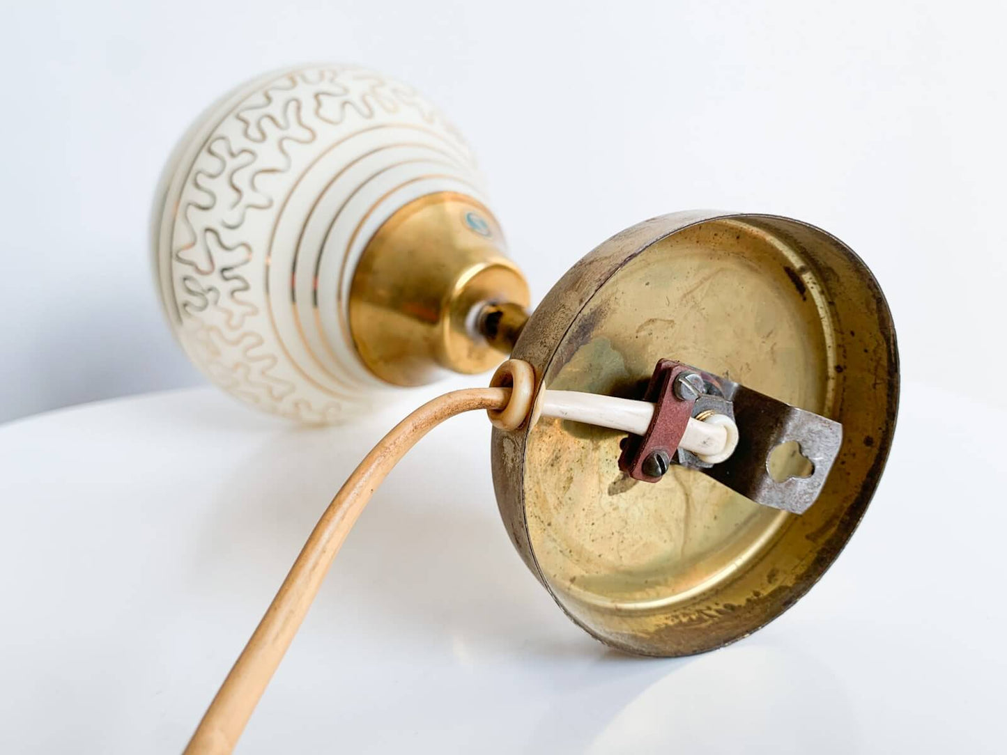 Sario Brass Opaline Glass Table Wall Lamp, 1950s, Gold Detailing