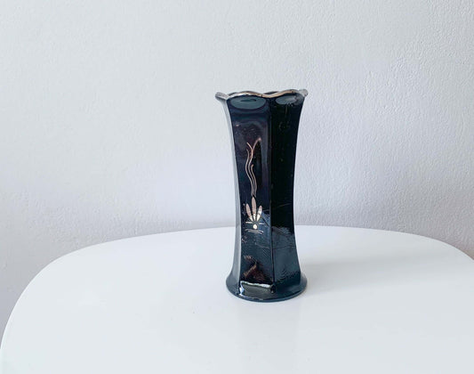 Vintage Art Deco vase of dark green glass, Riihimaki Finland, 1949