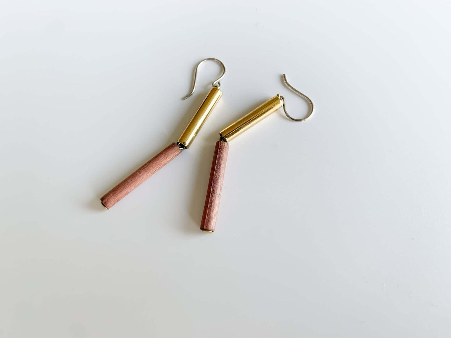 Vintage Aarikka stick earrings, wood and brass