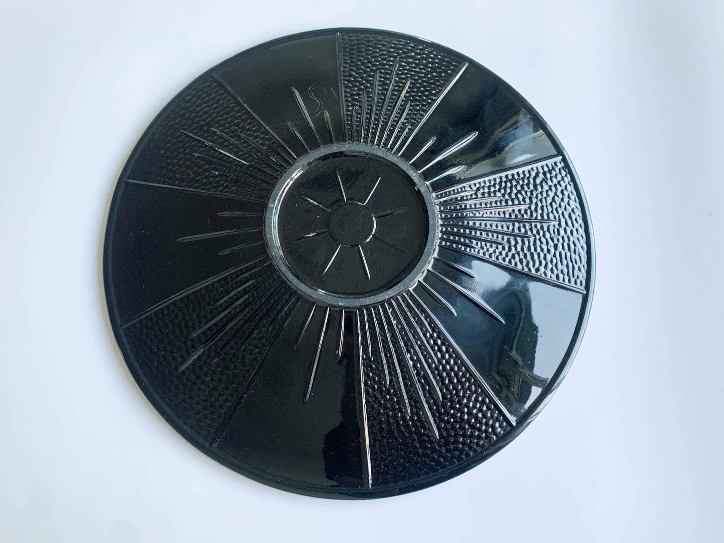 Vintage Art Deco black glass platter Fish in Ocean Depths, Afors Sweden, 1920-30s