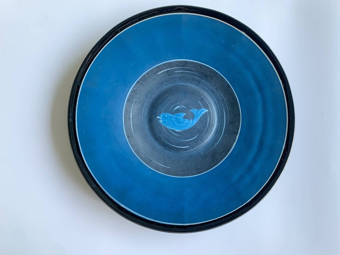 Art Deco enamel painted platter Fish by Afors glasbruk Sweden 1920s 1930s