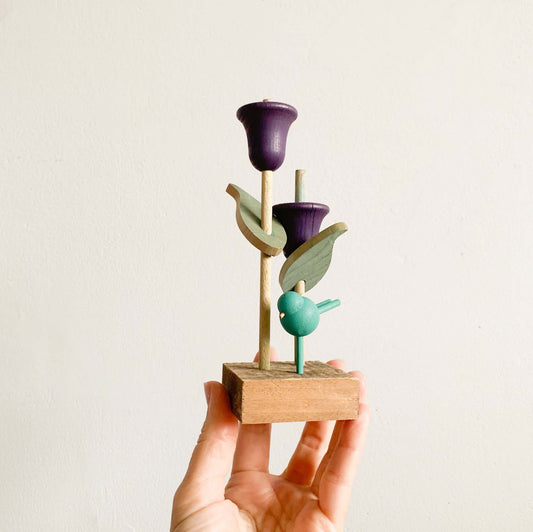 Aarikka Holzfigur Vogel und Blumen