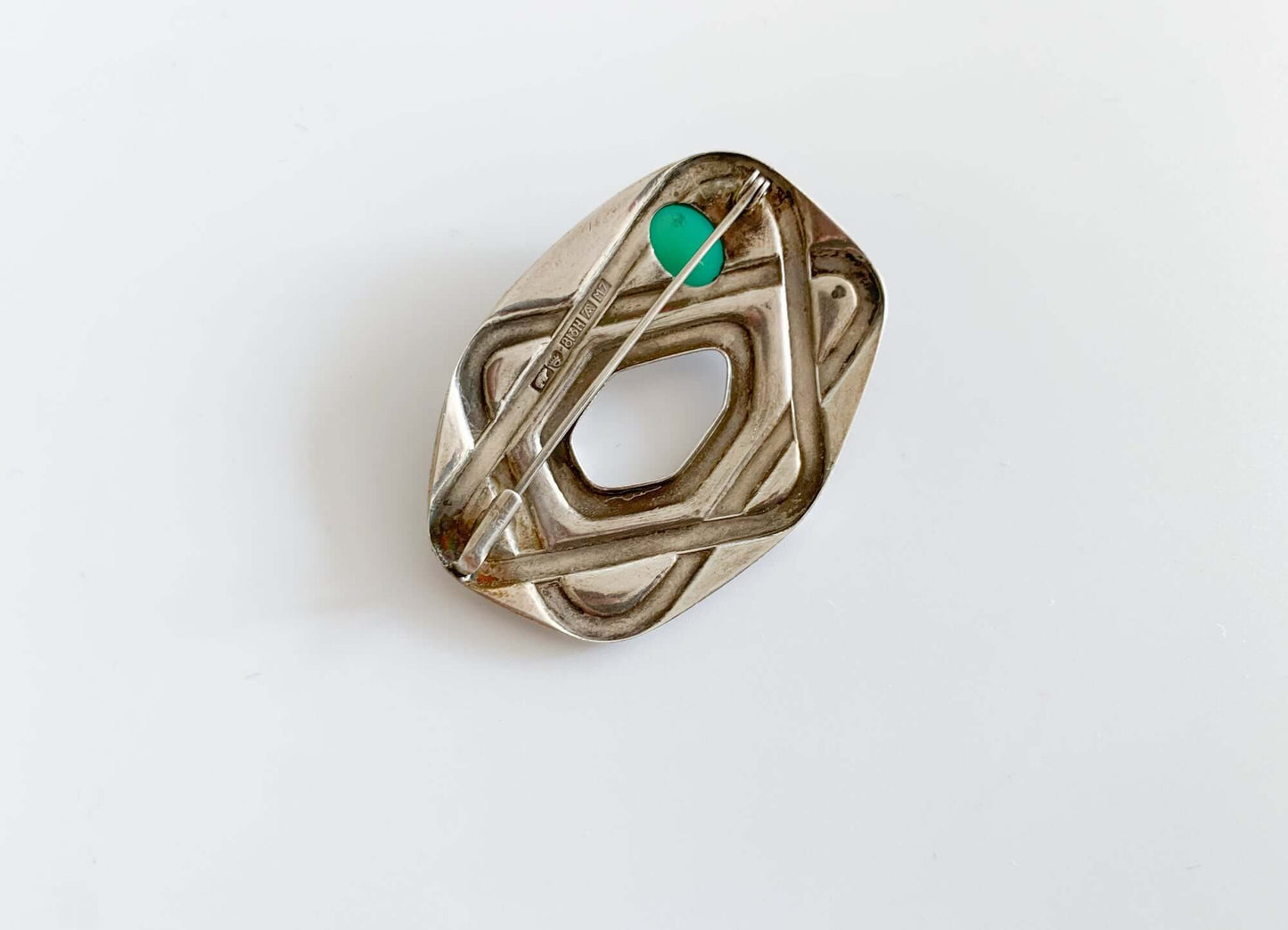 Salovaara, Space age silver brooch, chrysoprase
