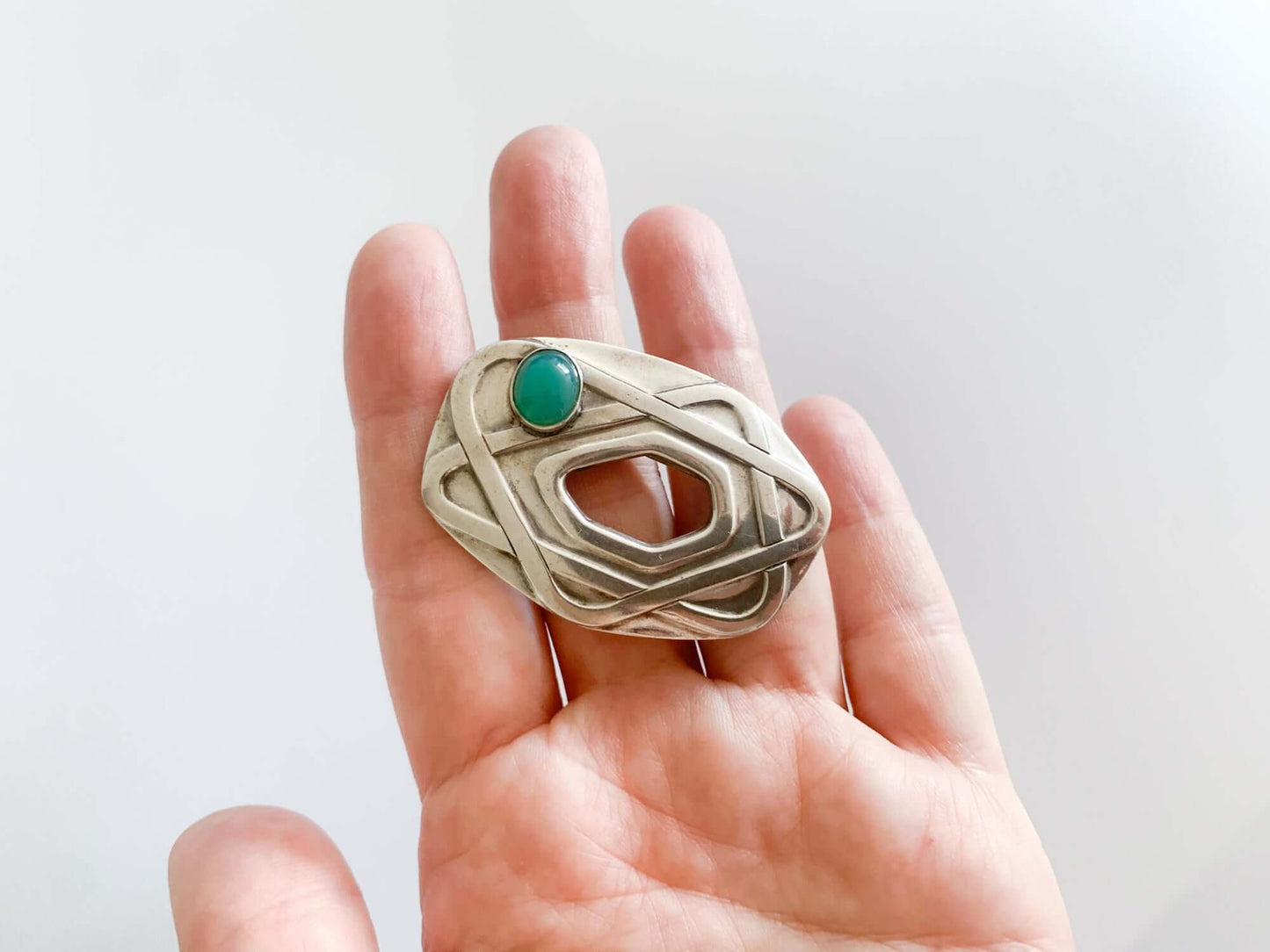 Salovaara, Space age silver brooch, chrysoprase