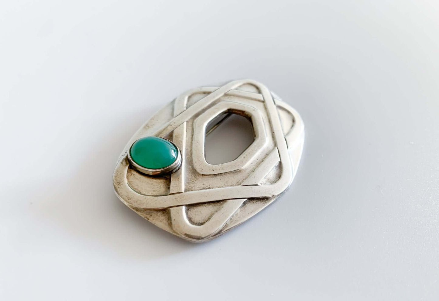 Salovaara, Space age silver brooch, chrysoprase