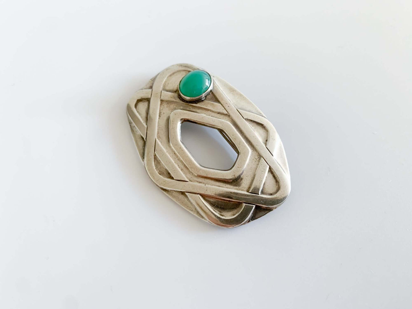 Salovaara, Space age silver brooch, chrysoprase