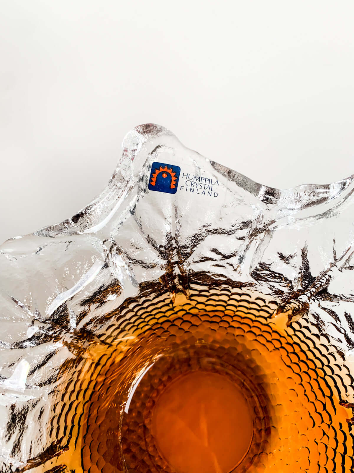 Crystal candle holder & bowl, amber glass| Humppila