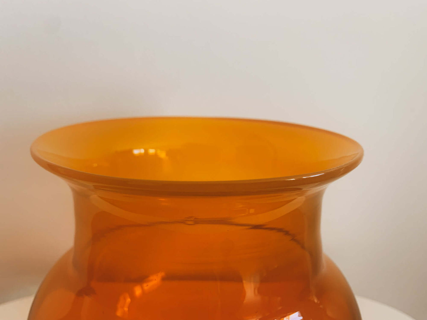 Vintage Erik Hoglund glass vase in honey color with opalline top, Kosta Boda Sweden, 1970s