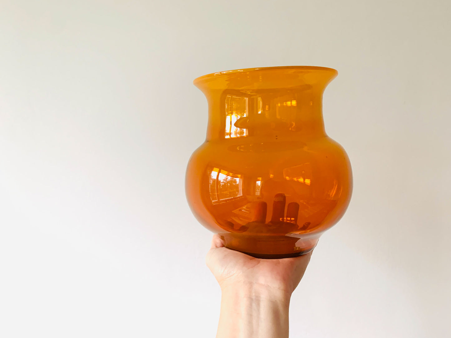 Vintage Erik Hoglund glass vase in honey color with opalline top, Kosta Boda Sweden, 1970s