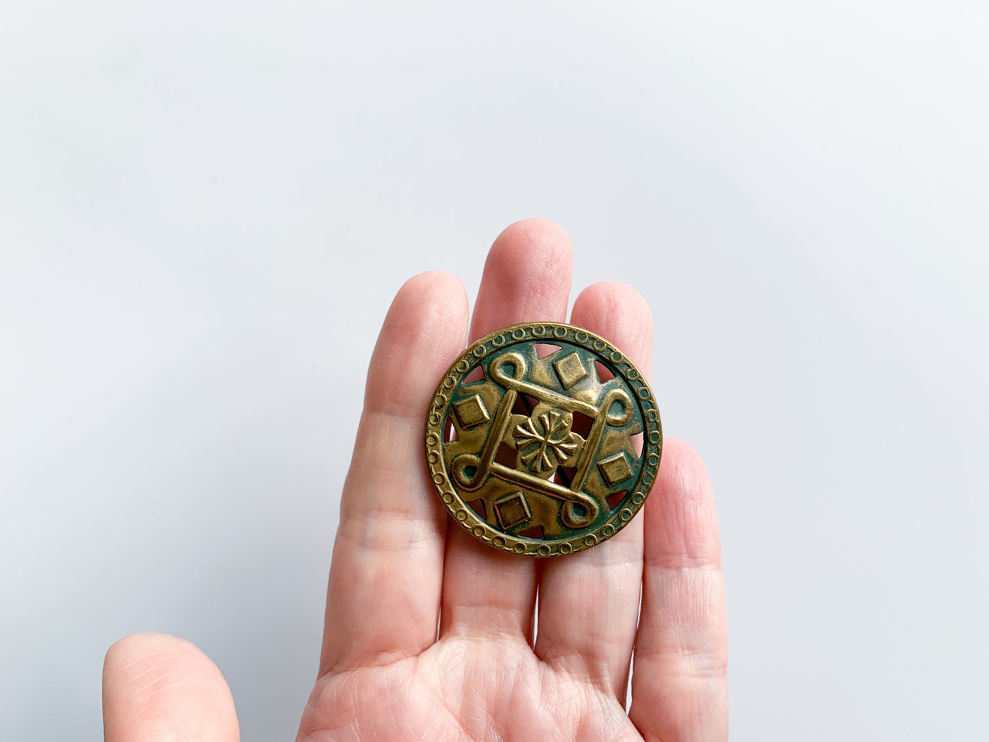 Midcentury Brass Stamped Brooch
