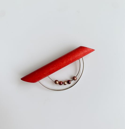 Aarikka Finland | Red Wooden Brooch, 7 cm