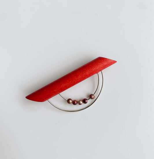 Aarikka Finland | Red Wooden Brooch, 7 cm