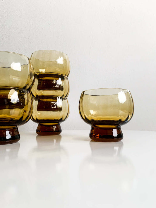 6 Kumela punch brown glasses by Pentti Sarpaneva