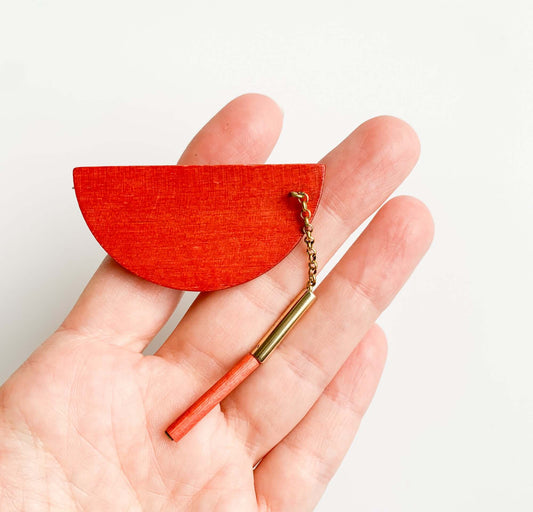Aarikka Wood Pendulum brooch, red
