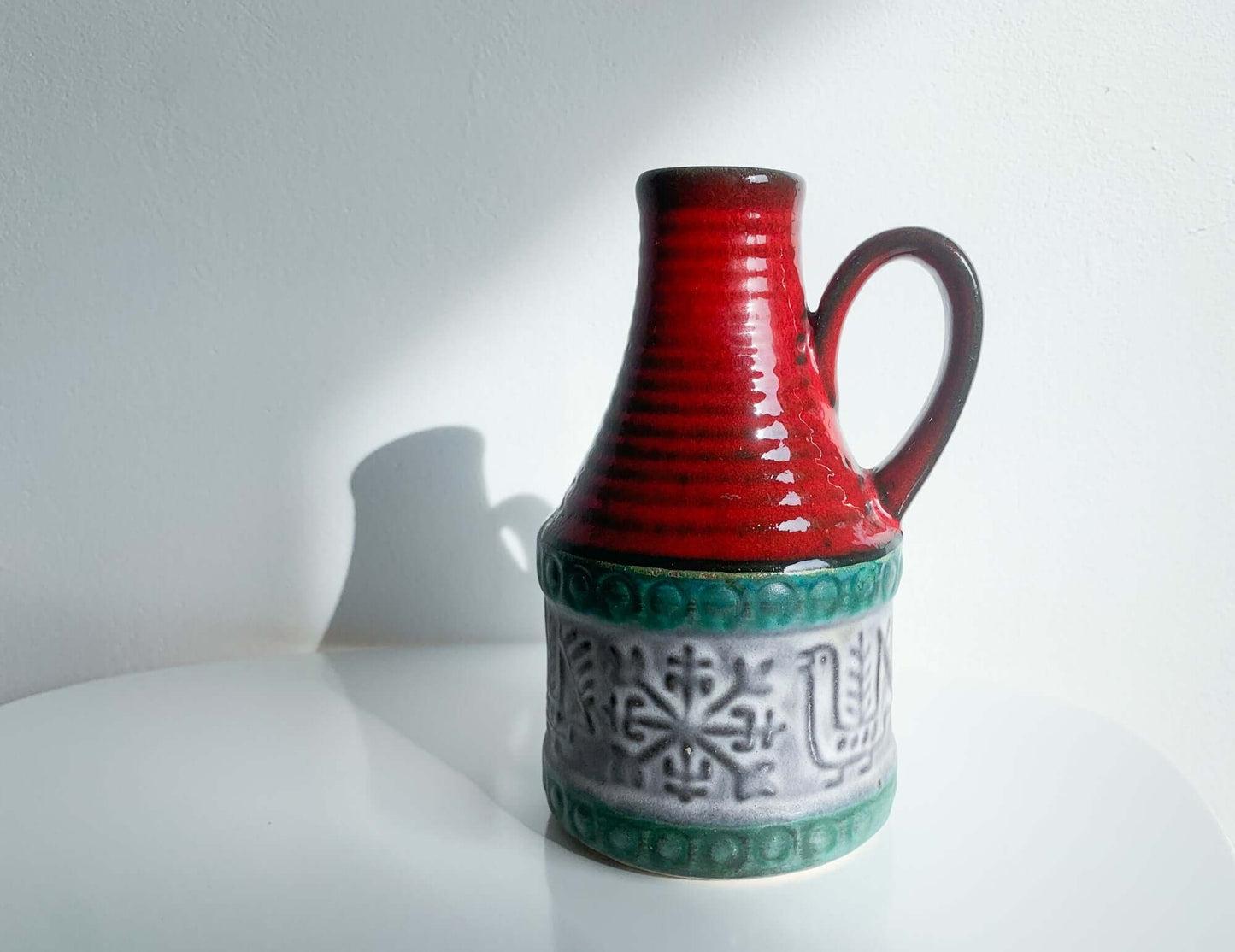 Strehla pottery vase in green and red | Vintage German ceramics | Strehla keramik, Germany, 1970s