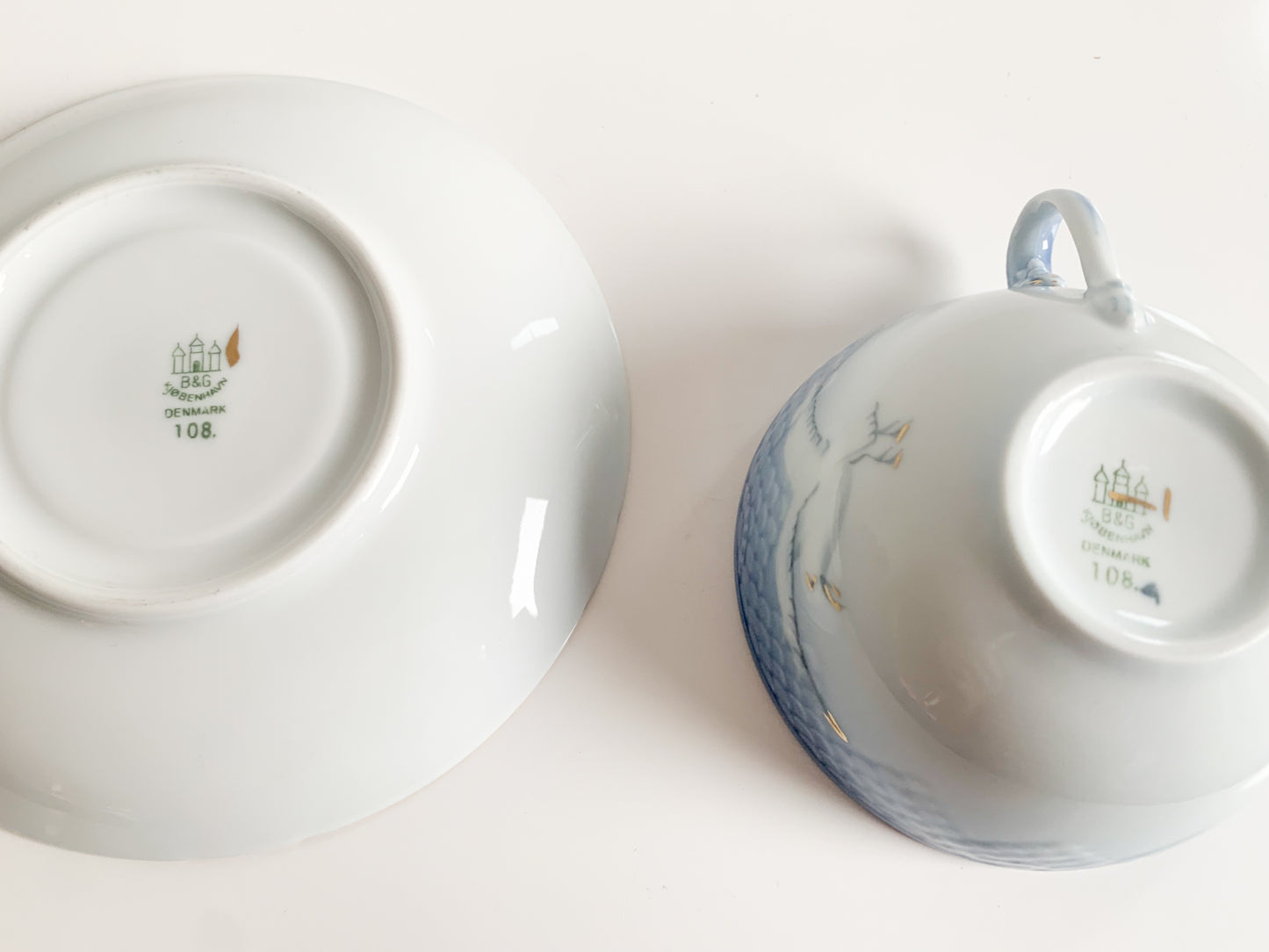 Seagull Tea Cup and Saucer, Fanny Garde for Bing & Grøndahl, Denmark