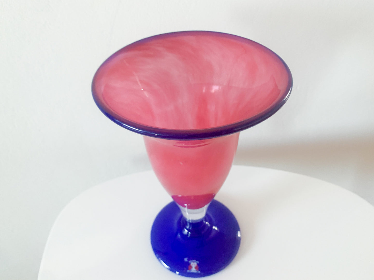 Handmade rose blue substantial vase by Studiolasi Finland, 1997