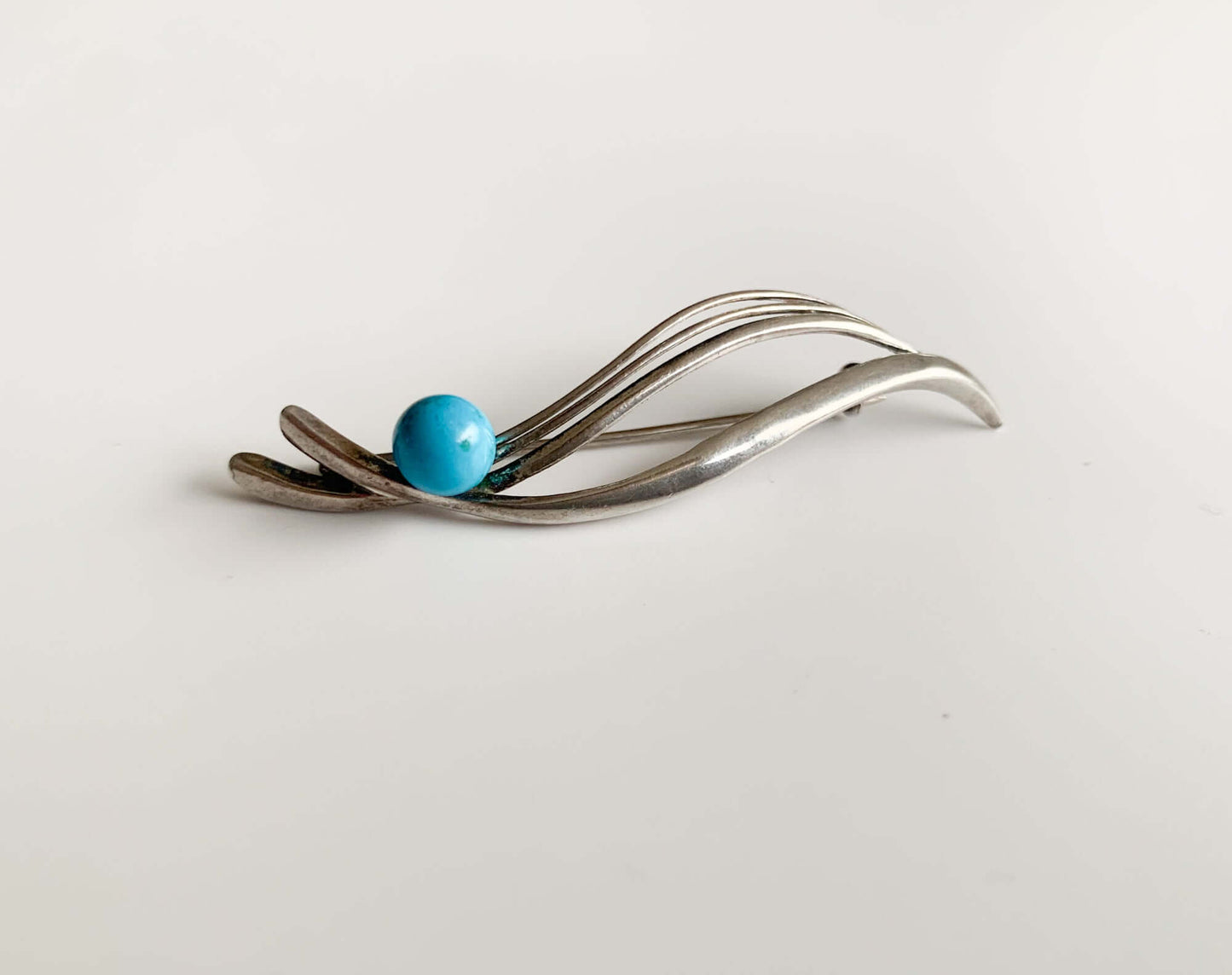 Modernist Silver Brooch by Pertti Tevilin, turquoise