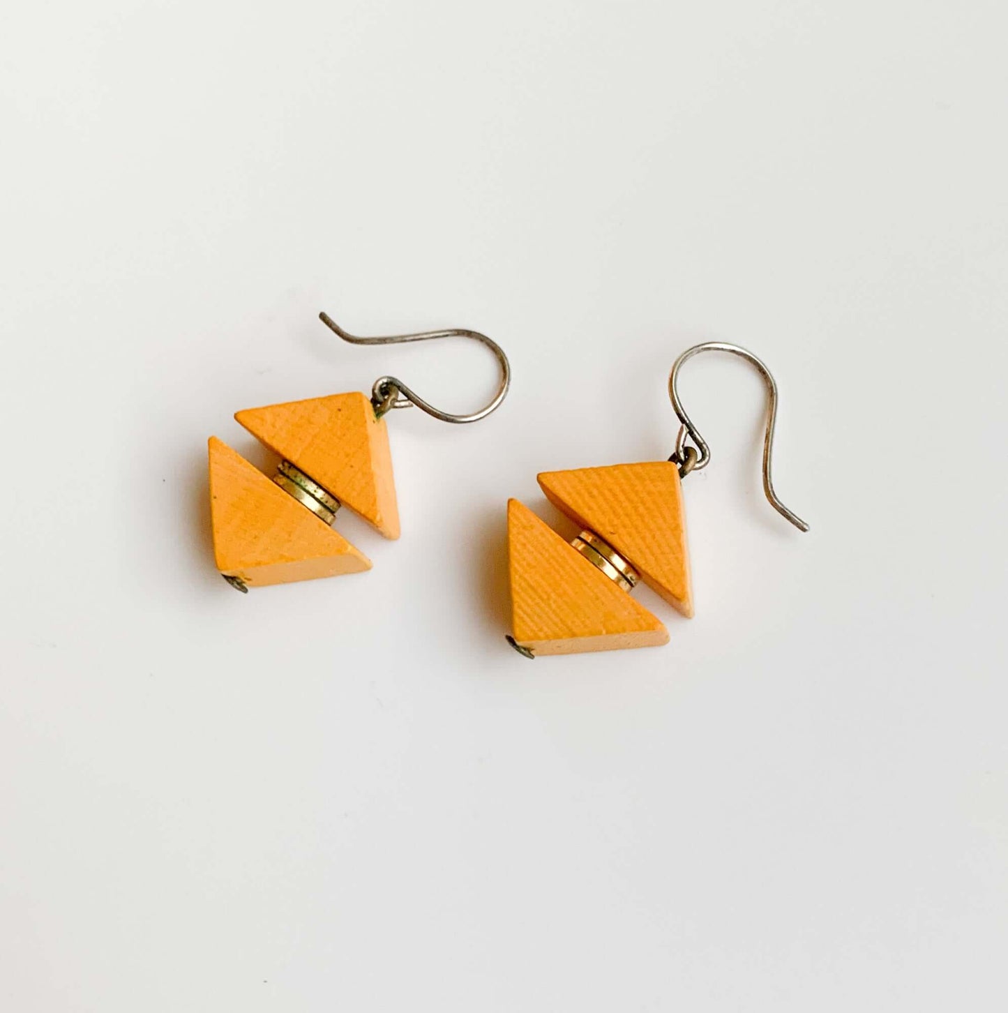 Wooden triangle earrings, orange, Aarikka