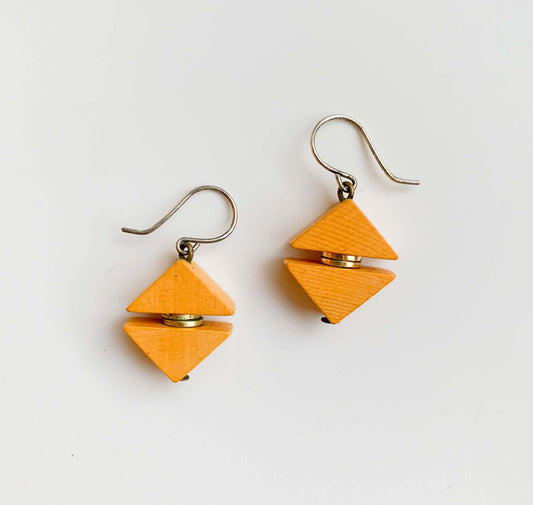 Wooden triangle earrings, orange, Aarikka