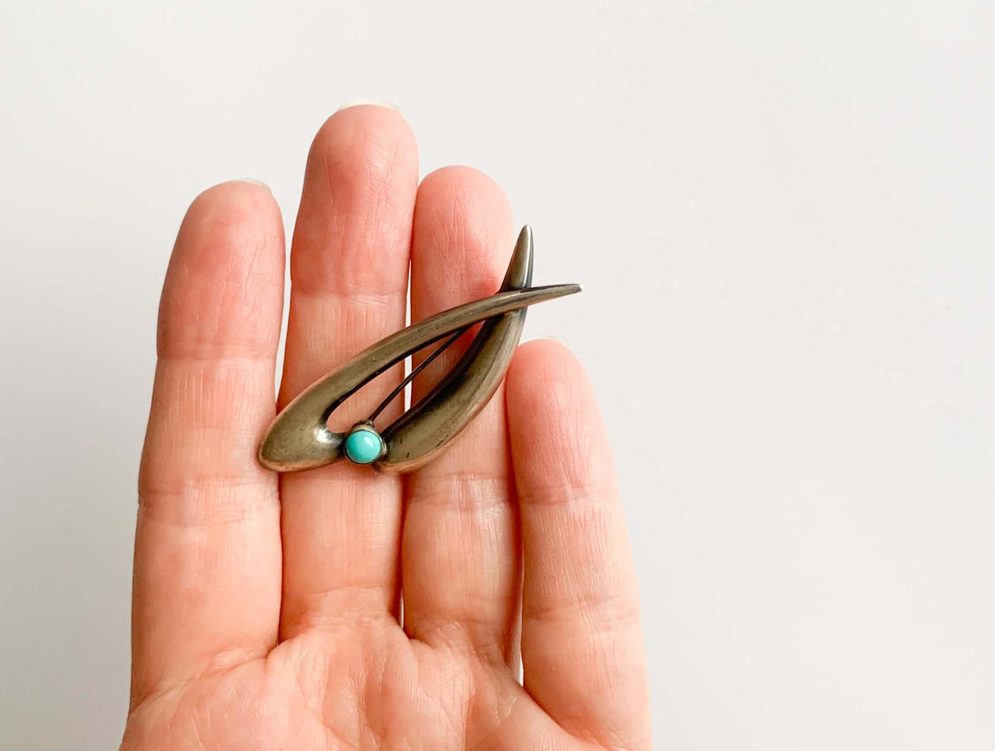 Modernist Silver Brooch by Salovaara, turquoise
