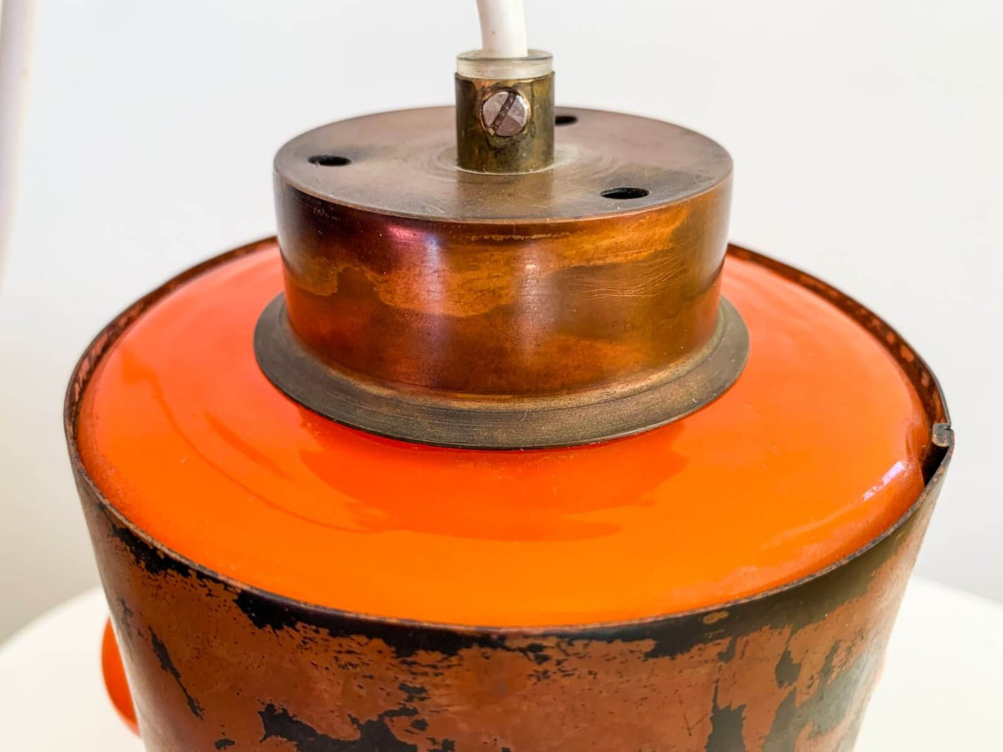 Orange glass lamp with copper | Midcentury design