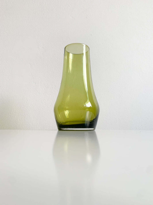 Pop Art glass olive color 1374 vase, designer Tamara Aladin, Riihimaki Finland