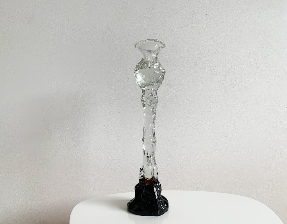 Modernist glass art sculpture Melting Ice pattern 1980s