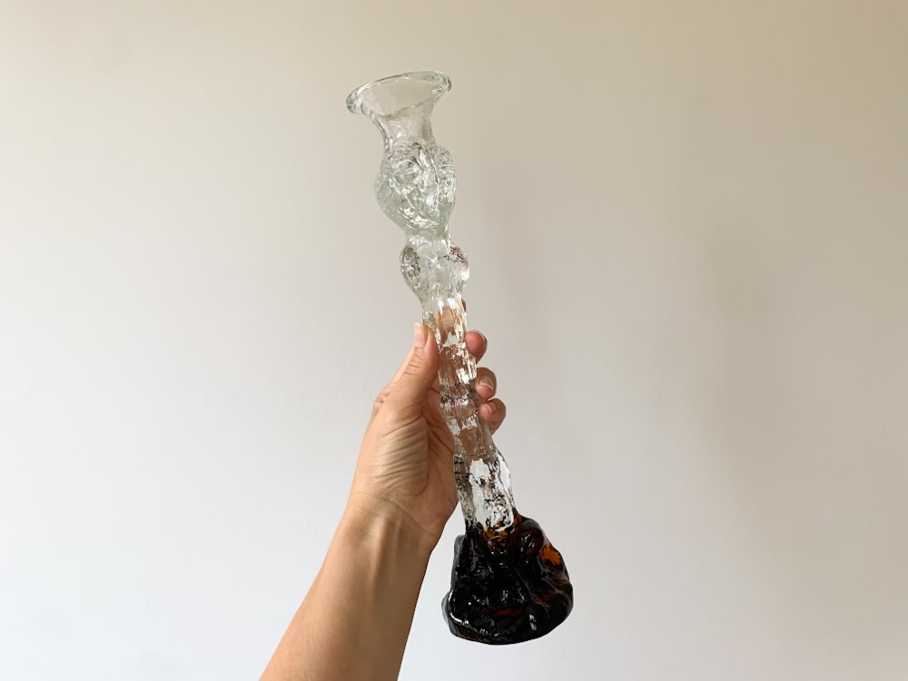 Humppila Modernist crystal amber glass candle holder