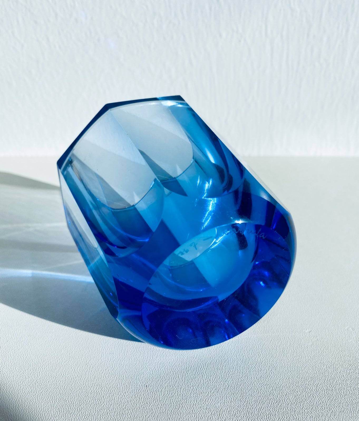 Blue crystal glass vase | Designer Göran Hongell, Karhula, Finland, 1930s |Vintage glass from Finland