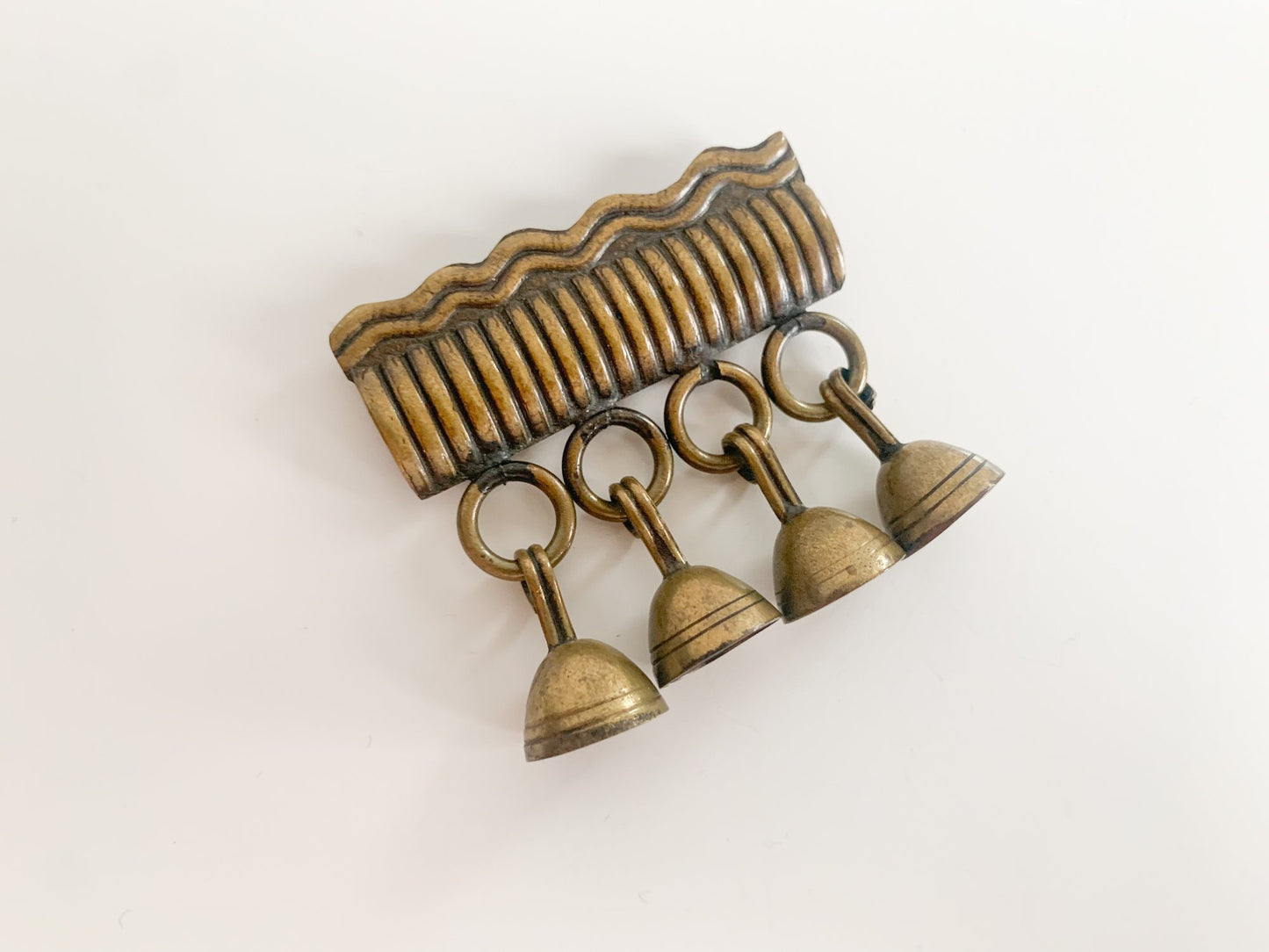 Rare modernist bronze brooch with charms Kalevala Koru, Solki-921