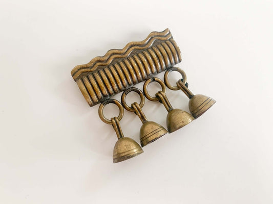 Rare modernist bronze brooch with charms Kalevala Koru, Solki-921