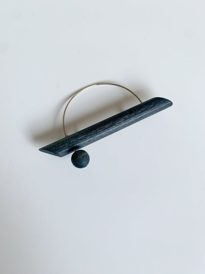 Wooden stylish black brooch by Aarikka Finland