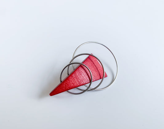 Wooden stylish red triangle brooch by Aarikka Finland