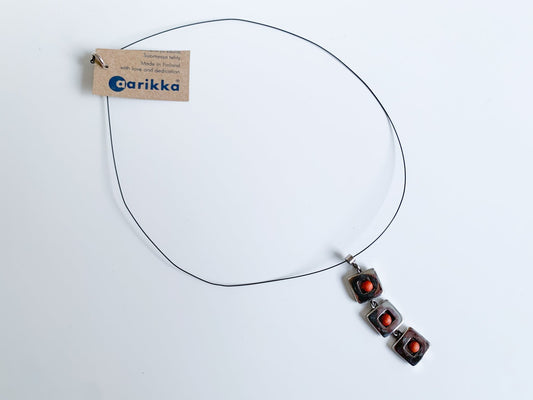 Wooden red beads and metal necklace Foxtrot by Aarikka Finland