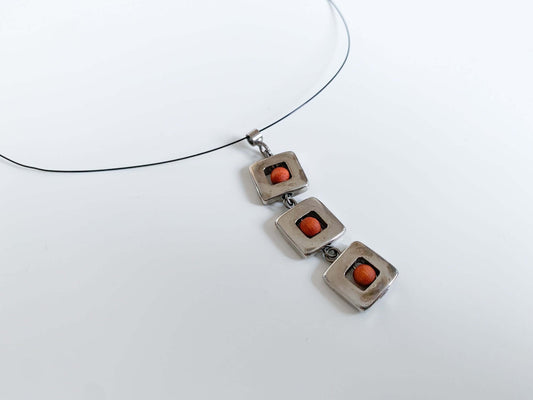 Wooden red beads and metal necklace Foxtrot by Aarikka Finland