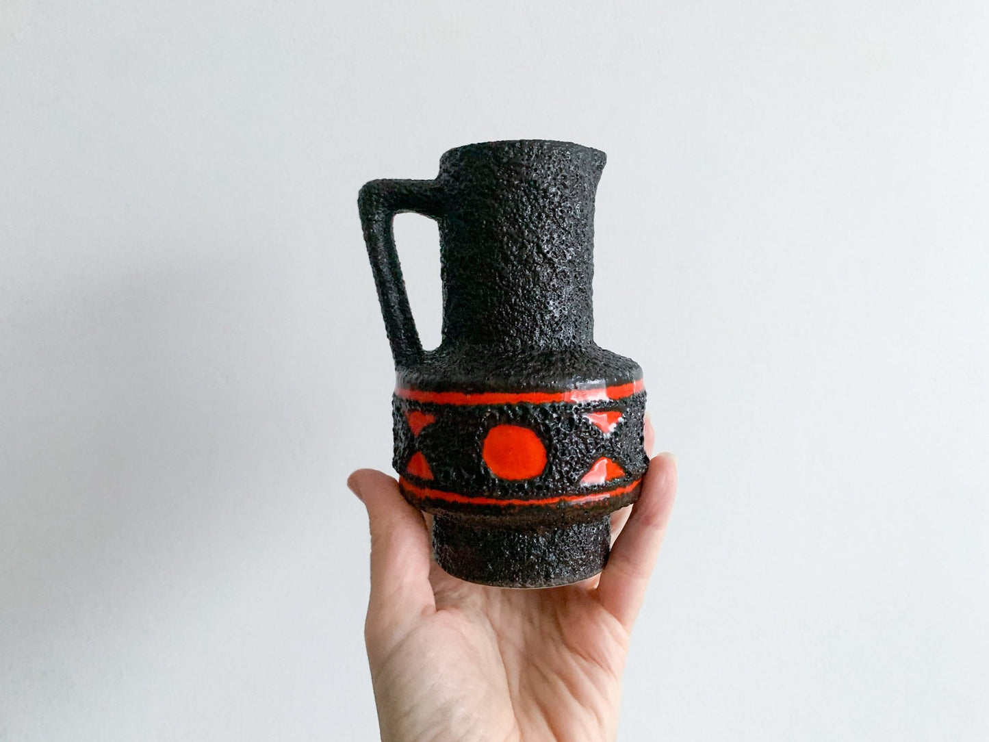 Vintage black Fat Lava vase jug Riga series, Schlossberg keramik, Germany, WGP