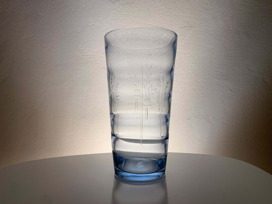 Etched crystal vase optic glass Art Deco 1930s Sweden